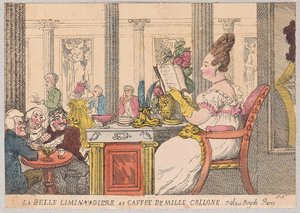 La Belle Liminaudiere au Caffee de Mille Collone, Palais Royal, Parijs, uitgegeven 1814