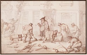 Arbeiders leggen een trottoir aan door Thomas Rowlandson
