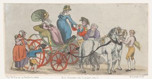 Dames die uit een koets stappen uit Plaat 16, Contouren van Figuren, Landschappen