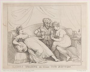 Dames die op eigen bodem handelen door Thomas Rowlandson