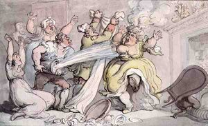 Dame met haar Pruik in Brand door Thomas Rowlandson