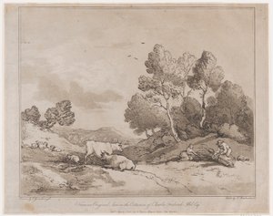 Landschap met figuren die een bundel hout binden door Thomas Rowlandson