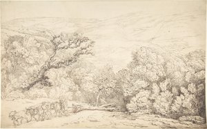 Landschap met ossen en een omgehakte boom door Thomas Rowlandson
