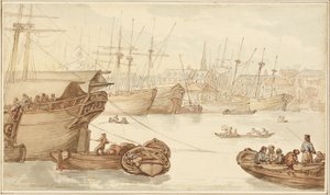 Limehouse Reach door Thomas Rowlandson