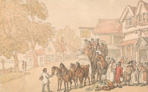 Een postkoets inladen door Thomas Rowlandson