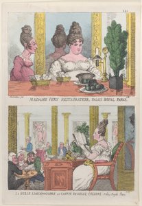 Madame Very Restauranteur, Palais Royal Parijs en La Belle Liminaudiere bij Caffee De Mille door Thomas Rowlandson