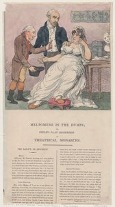 Melpomene in de put, of kinderspel verdedigd door theatrale vorsten, 1804 door Thomas Rowlandson