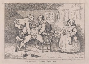 Nieuw uitgevonden elastische broeken, 1 november 1784 door Thomas Rowlandson