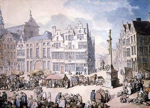 Place de Mer, Antwerpen door Thomas Rowlandson