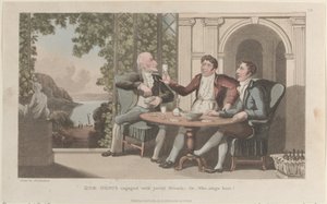 Quae Genus Bezig met Vrolijke Vrienden, Of-Wie Zingt het Best, uit De Geschiedenis van Johnny Quae Genus, 1 januari 1822 door Thomas Rowlandson