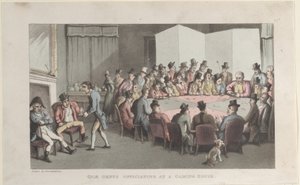 Quae Genus officiating in een gokhuis, uit De geschiedenis van Johnny Quae Gen..., 1 november 1821