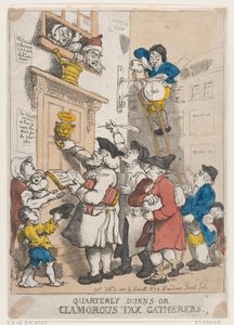 Kwartaalse Schuldeisers, of Luidruchtige Belastinginners door Thomas Rowlandson
