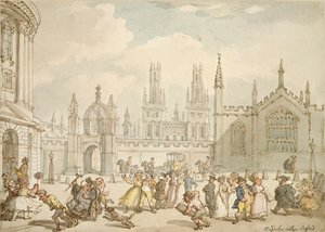 Radcliffe Square, Oxford, begin 19e eeuw door Thomas Rowlandson