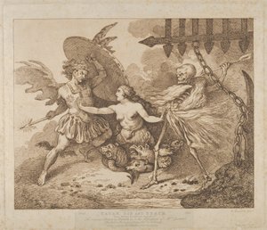 Satan, Zonde en Dood Paradise Lost, Boek de 2e, na 1790 door Thomas Rowlandson