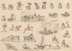 Set van zestien: Contouren van Figuren en Landschappen door Thomas Rowlandson