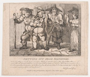 Vertrek uit Edinburgh Pittoreske Schoonheden van Boswell, Deel de Tweede, 30 mei 1786 door Thomas Rowlandson