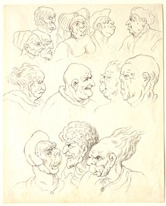 Studies van groteske hoofden door Thomas Rowlandson