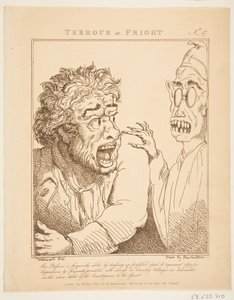 Terrour of Fright Le Brun Travested, of Karikaturen van de Passies door Thomas Rowlandson