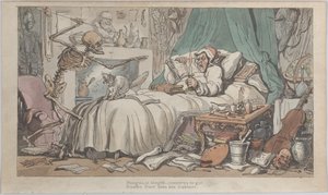 Het laatste testament van de antiquair uit The English Dance of Death, vol. I, plaat 2, 1816