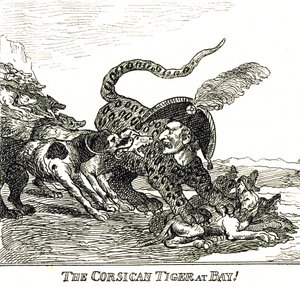 De Gebaarde Corsicaanse Tijger (Napoleon Bonaparte), karikatuur 1808 door Thomas Rowlandson