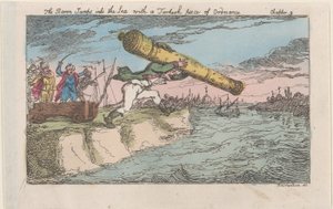 De baron springt in zee met een Turks stuk geschut, [1809], heruitgegeven 1811 door Thomas Rowlandson