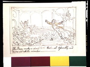 De baron houdt een toespraak voor de Nationale Vergadering en verdrijft alle leden door Thomas Rowlandson
