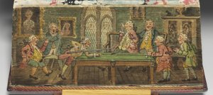 Het Boek van Gemeenschappelijk Gebed, detail van een voorrand schilderij van Een biljartspel