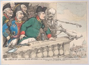 De Corsicaan en Zijn Bloedhonden bij het Raam van de Thuilleries Kijken Over Parijs, 16 april 1815 door Thomas Rowlandson