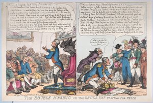 De dubbele humbug of de duivelsimp die bidt voor vrede, 1 januari 1814 door Thomas Rowlandson