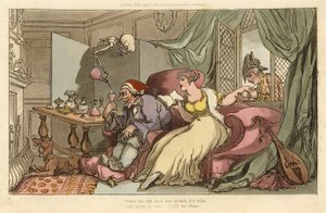 De huwelijksreis, uit The English Dance of Death, uitgegeven 1816 (handgekleurde gravure)