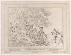 De jager uit Het leven van een renpaard, of De hoogmoedige racer, 20 juli 1789 door Thomas Rowlandson