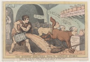 De Moderne Hercules, die de Stal van Augias Reinigt, 23 april 1805 door Thomas Rowlandson