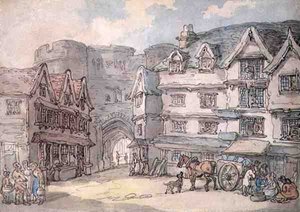 De zuidelijke poort, Exeter door Thomas Rowlandson
