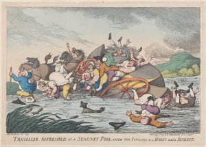 Reiziger verfrist in een stilstaand zwembad, na de vermoeienissen van een stoffige... door Thomas Rowlandson