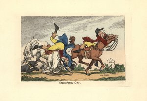 Twee mannen vallen van hun paarden na opscheppen