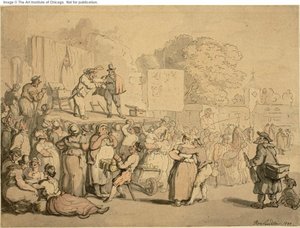 Dorpsfeest: Harlekijn en Kwakzalver door Thomas Rowlandson