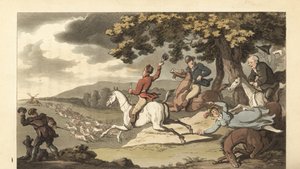 Jonge Engelse heer rijdt met honden tijdens een hertenjacht door Thomas Rowlandson