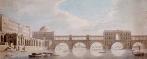 Voorgesteld ontwerp voor een brug over de rivier de Theems bij Somerset House door Thomas Sandby