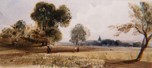 Figuren op een pad door een korenveld