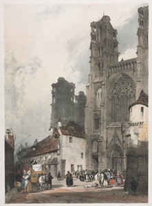Pittoreske architectuur in Parijs, Gent, Antwerpen, Rouen: Laon, Frankrijk, 1839 door Thomas Shotter Boys