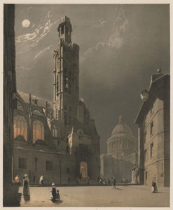Pittoreske Architectuur in Parijs, Gent, Antwerpen, Rouen: St. Etienne du Mont en het Pantheon, Parijs door Thomas Shotter Boys