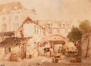 De binnenplaats van een Vlaamse herberg door Thomas Sidney Cooper