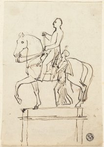 Beeldhouwwerk van een Ruiter Vergezeld door Staande Vrouw door Thomas Stothard