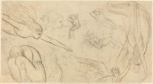 Blad met Studies van Engelen en Krommende Figuren (Illustratie voor Macklin