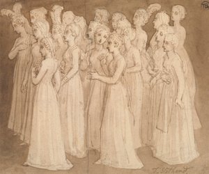 Twintig Jonge Meisjes in een Groep die naar Links Lopen door Thomas Stothard