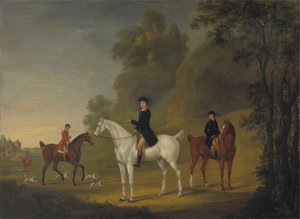 Lord Bulkeley en zijn Harriers, zijn Jager John Wells en Whipper-In R. Jennings door Thomas Stringer