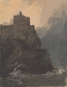 Kasteel op klif, met een stormachtige zee en schipbreuk aan de voet van de klif door Thomas Sully