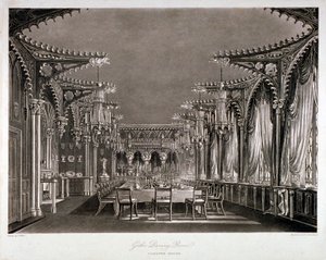 Interieur van de gotische eetkamer in Carlton House, Westminster, Londen, 1819