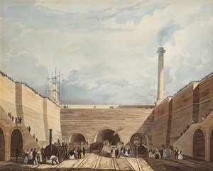 Ingang van de spoorweg bij Edge Hill, Liverpool, gegraveerd door H. Pyall