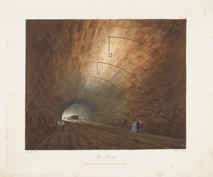 De Tunnel. Uit Gekleurde Zichten op de Liverpool en Manchester Spoorweg, 1831 door Thomas Talbot Bury